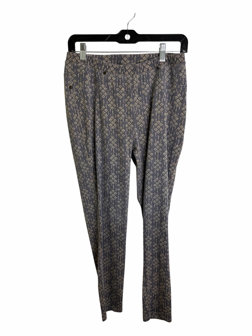 (1678) Geometric Pattern Slim Stretch Pants — Grey & Cream, Size: XL